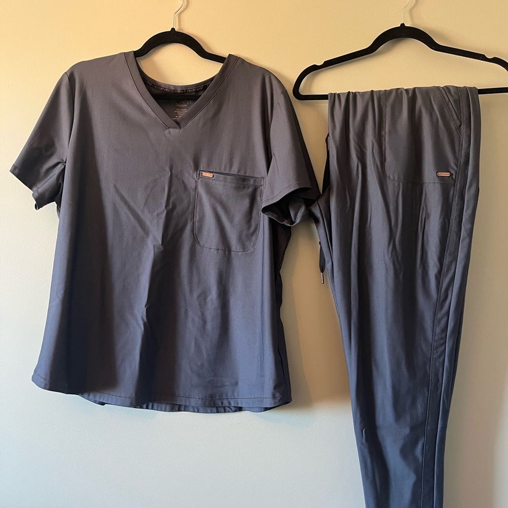 Cherokee Form 360 Stretch Grey Women's Scrub Set